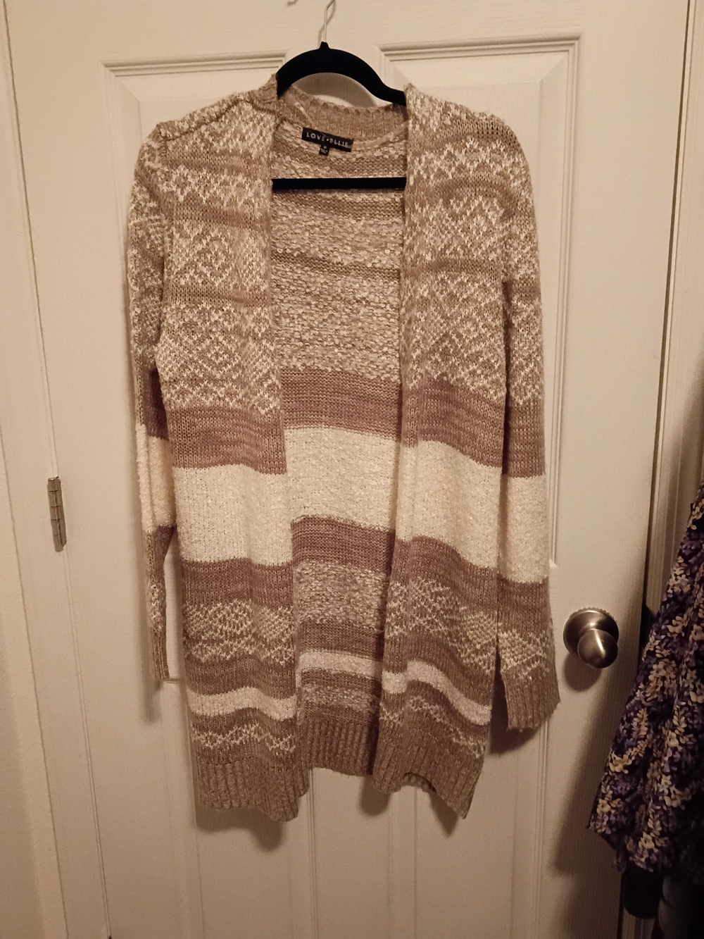 Love Ellie Striped Open-Front Cardigan in Cream & Tan